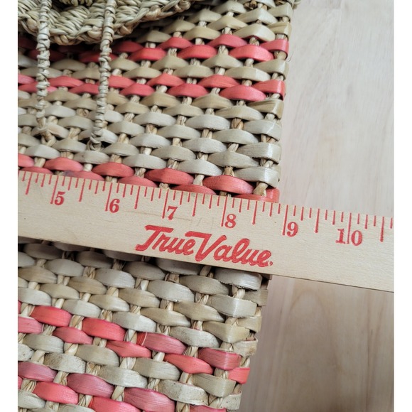 Oslob Cebu Woven Straw Backpack Purse with Braid Handles Pink Tan Stripe Cute - Picture 6 of 10